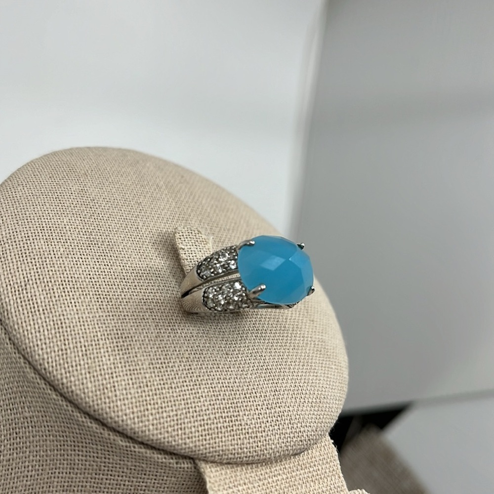 💎 925 Sterling Silver Blue Chalcedony & CZ Ring - Size 7, Thailand - Picture 7 of 14